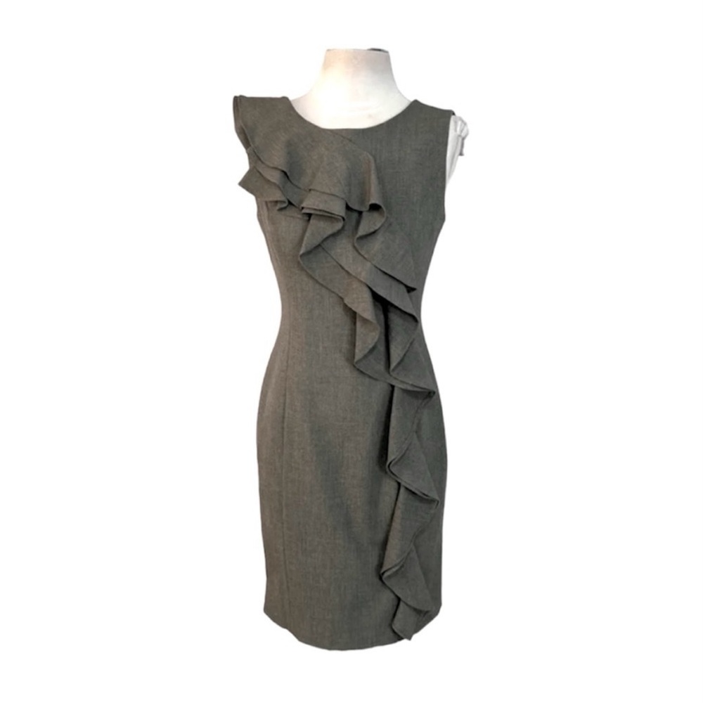 Calvin Klein Gray Ruffled Asymmetrical Sheath Dress